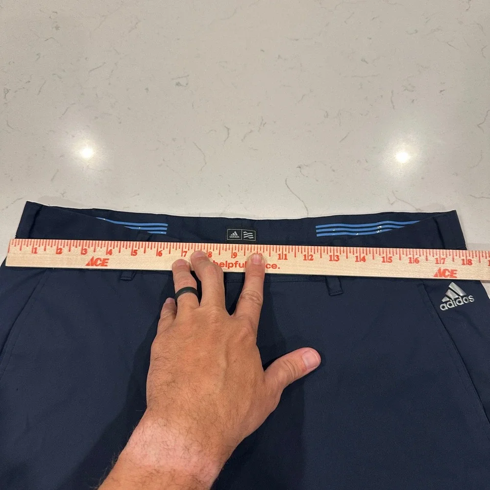 Adidas Mens Golf Pants Navy Blue Flat Front Performance Trousers 36x30